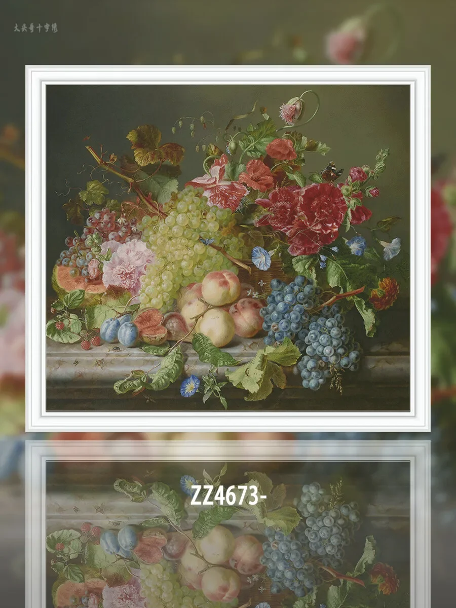 [ZZ4673-Flower and Fruit Feast] Stamped Cross Stitch Kit 14CT 16CT Printed Canvas Cotton Thread Embroidery Needlework Wall Decor