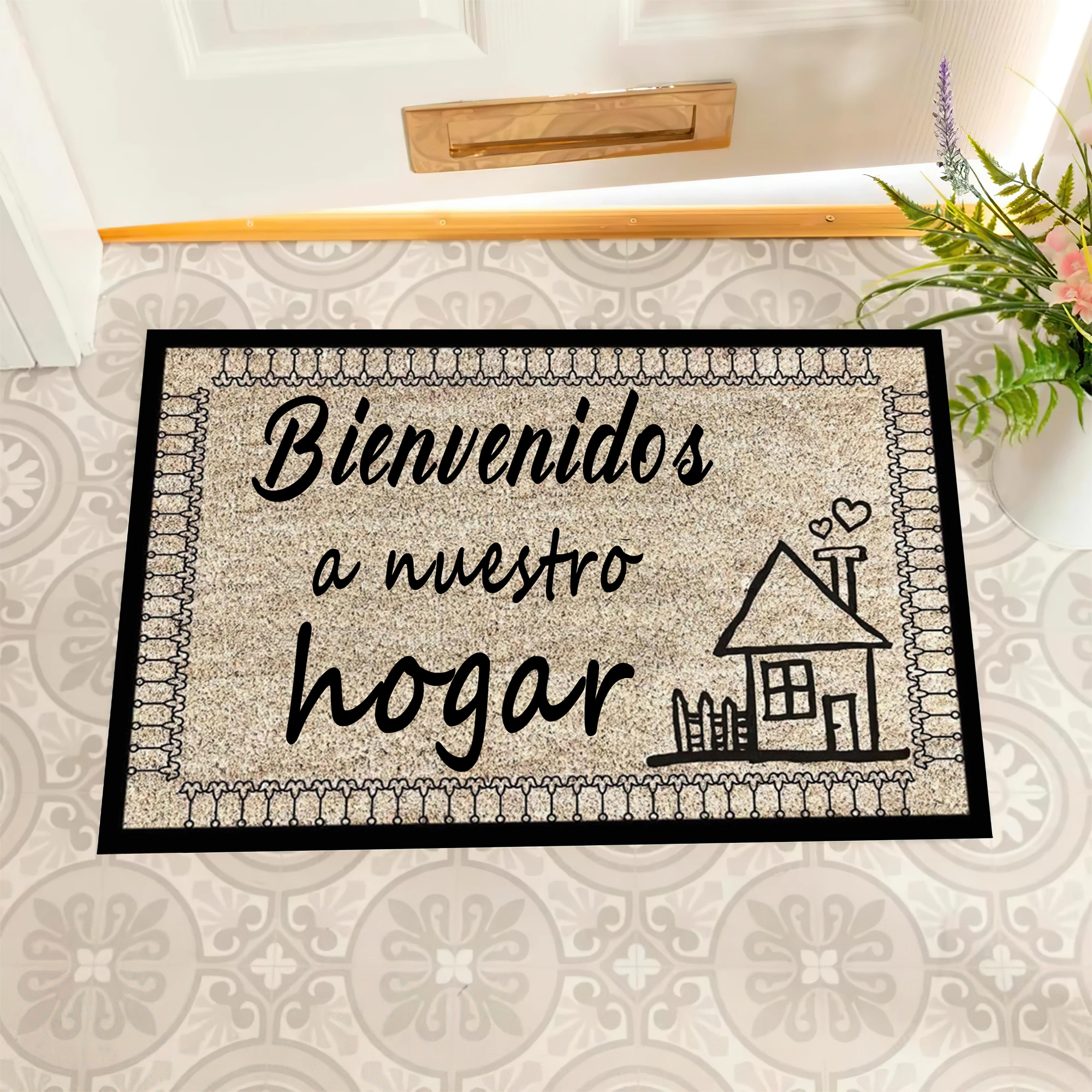Bienvenidos A Nuestro Hogar Doormat Outdoor Anti-Slip Rubber for Entryway Indoor Front Porch Decor Rug Funny Spanish Door Mat