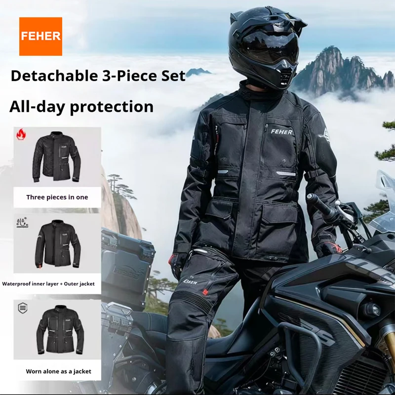 

FEHER All Season Motorcycle Rally Suit Man Three-layers Windproof Waterproof Motorcycle Riding Jacket Set for and Moto Touring