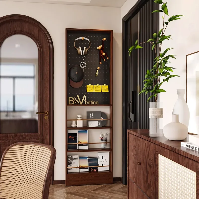 Custom Solid Wood Pattern Hole Board Shelf Multi Layer Display Storage Bookshelf for Living Room Bedroom Entrance