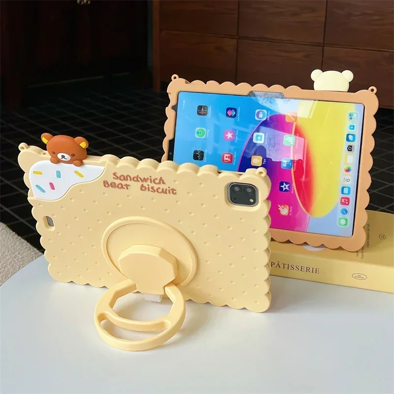 2025 New Cartoon Biscuits Bear Tablet Case for IPad 11th Gen A16 2025 Funda IPad Air 7 11 Inch M3 Air7 13 