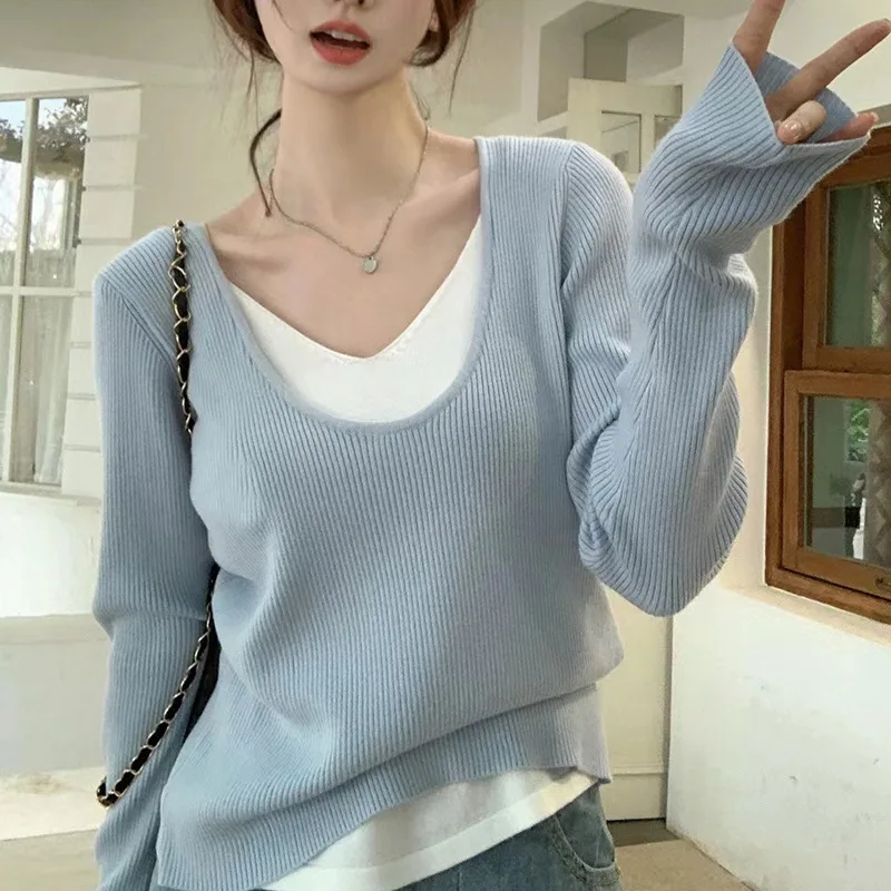 

Новая женская трикотажная базовая кофта с длинным рукавом, V-образным вырезом, облегающая, удобная, модный дизайн, осень-зима