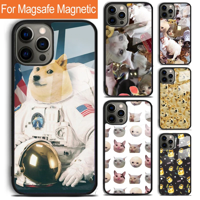 Crying Cat Memes And Dog Phone Case For iPhone 16 15 14 13 12 11 Pro Max Plus Magsafe Magnetic Wireless Charging Cover