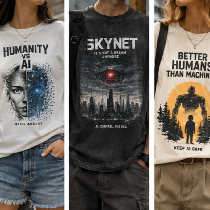 Unisex Better Humans Than Machines Keep AI Safe T Shirt Retro Robot Graphic Tee Summer Short Sleeve AI Theme Street Fashion Tops