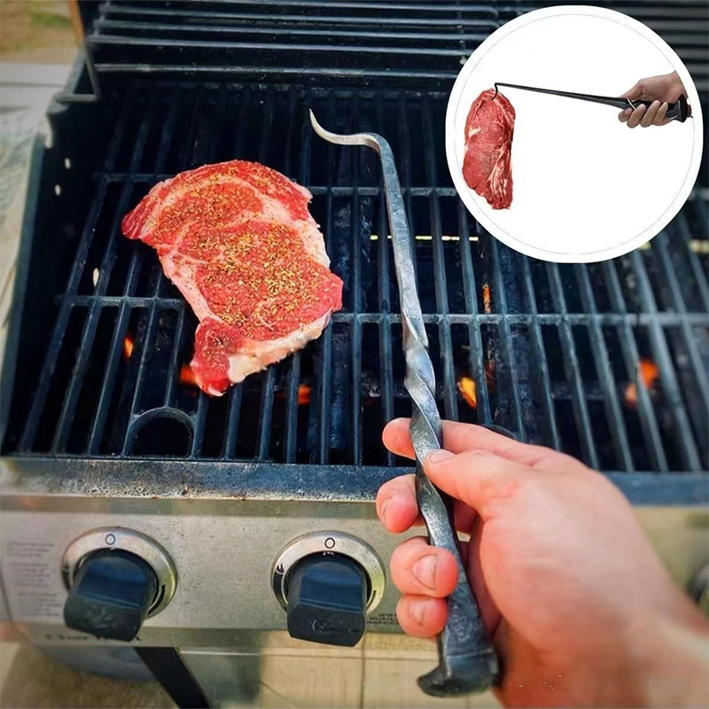 Il gancio per carne ribaltabile per bistecca portatile Flipper per alimenti per barbecue può essere appeso Gancio ribaltabile per bistecca per barbecue all'aperto in acciaio inossidabile