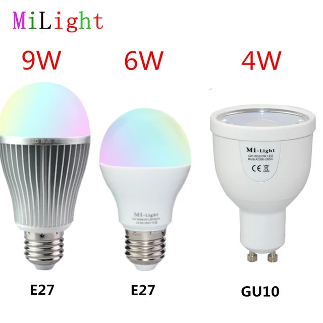 Dimmable 2.4G wireless Mi Light GU10 E14 E27 Lamp 4W 5W 6W 9W RGBW RGBWW RGB+CCT Smart Led Bulb Spotlight 85-265V