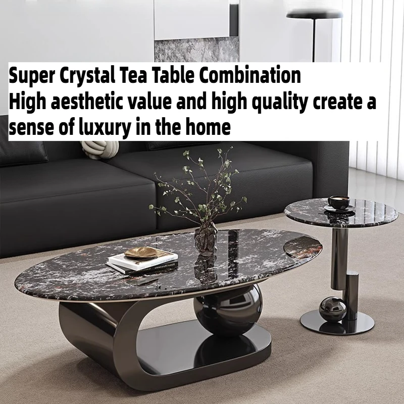 Dark Oval Coffee Table Center Decorative Luxury Design Black Sedentary Table Living Room Luxury Fancy Simple Interior Furniture