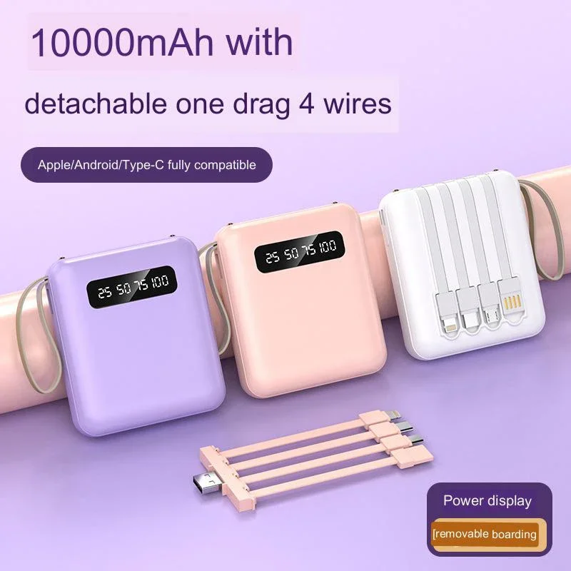 Portable Power Station 10000mah Mini Power Bank Large Capacity with Built-in Cable Charger Digital Display Mobile Power Supply