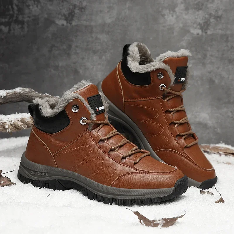 Super Warm Men's Waterproof Leather Boots High Quality Non-slip Sneakers Original Work Shoes Outdoor Male Hiking Boots Winter