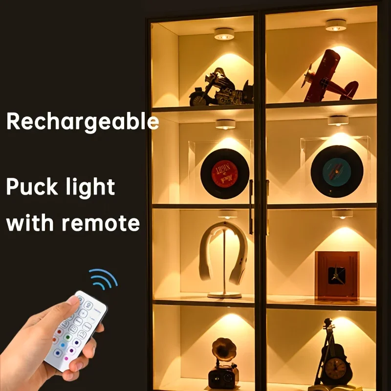 LED Night Lights RGB Wireless Cabinet Lamp 12 Color Type-C Rechargeable Remote Control For Room Bedside Pathway Cabinet Lighting