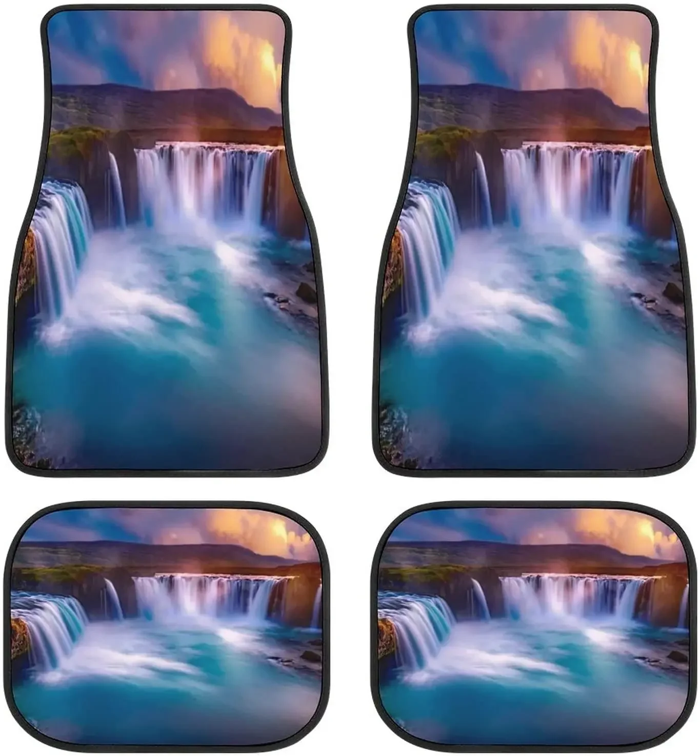 Nature Waterfall Iceland Scenery Car Mats Universal Fit Car Floor Mats Fashion Soft Waterproof Car Carpet Front&Rear 4 Pieces Fu