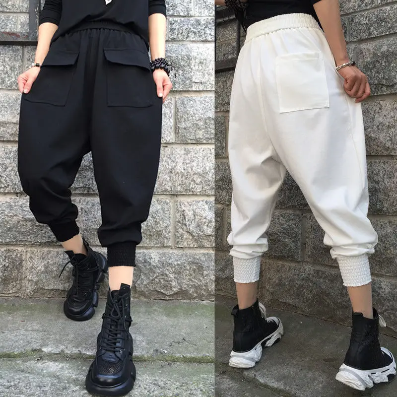 

Women 2023 Spring Summer New Sreetwear Loose Pants Female Solid Pockets Harem Pants Ladies Elastic Waist Causal Trousers U184