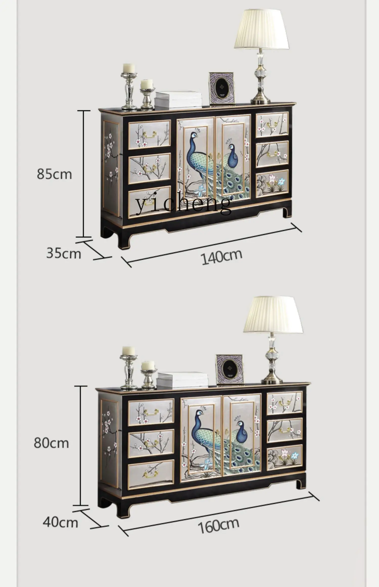 XL Sideboard Cabinet Entrance Cabinet Restaurant Side Dish Cabinet Painted Furniture Model Room Peacock Screen Hallway