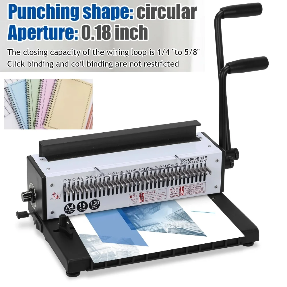 

Переплетная машина 1500B34R, круглые отверстия, перфоратор для переплета Wire-O с шагом 3:1, 15 листов/переплет, 130 листов (всего) на переплете