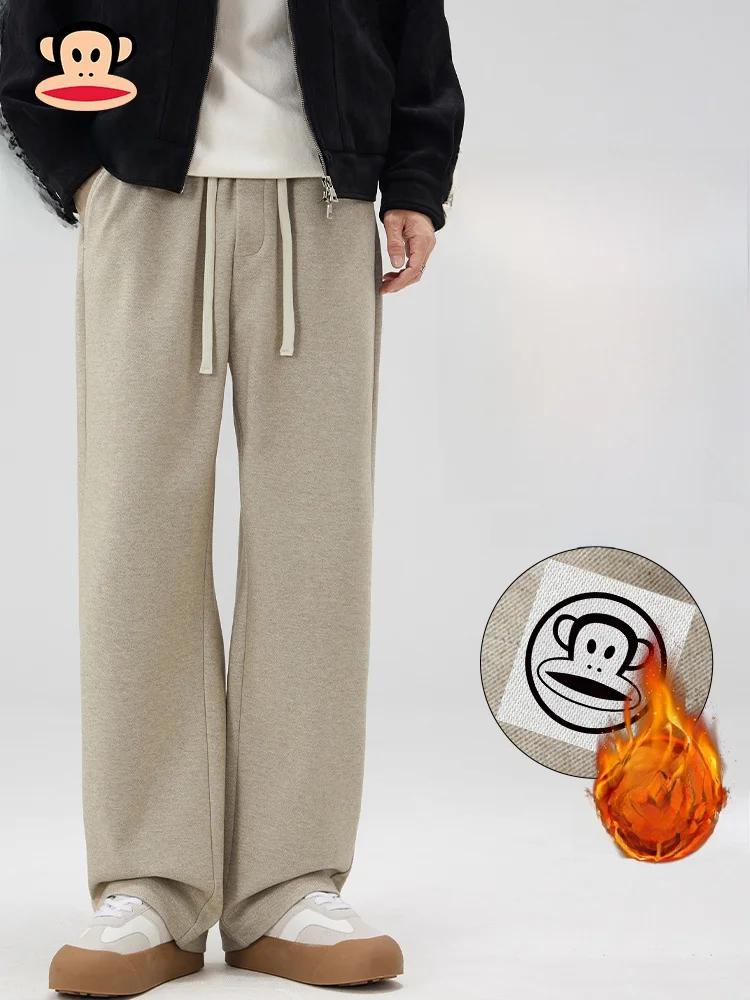 

PaulFrank Thiened Fce Knitted Casual Pants Men Winter Warm Loose Drapey Sport Sweatpants Straight Leg ket mid Waist