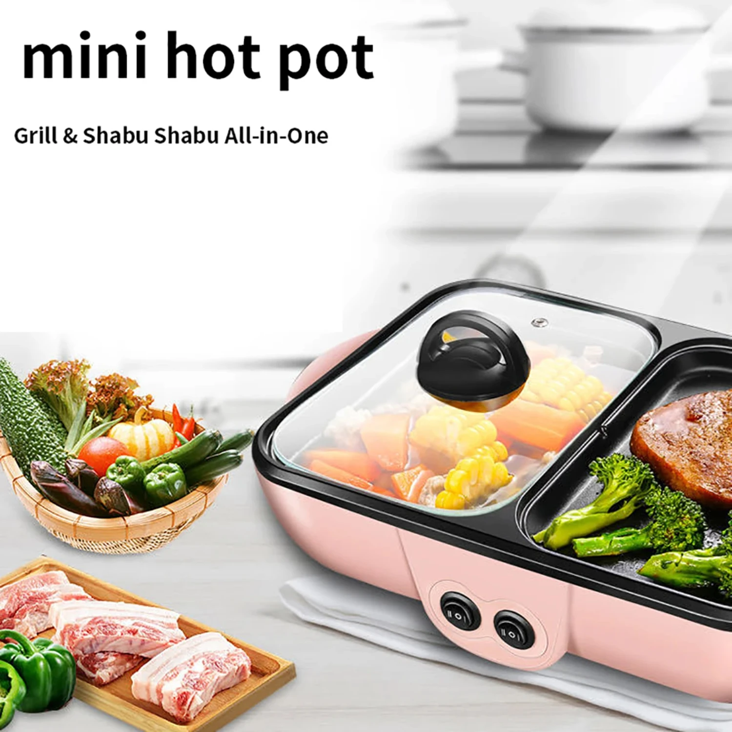 

1200W 2 IN 1 Hot Pot Stew Cooker BBQ Grill Multifunctional Non Stick Frying Pan Barbecue Plate Smokeless Roaster