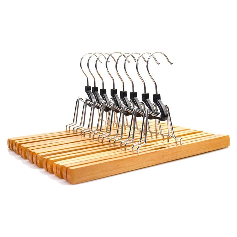 

8 Piece Wooden Series Slack Hangers Non-Slip Wood Pants Hangers with 360 Degree Rotation Anti-Rust Hook Clip Hangers for Pant