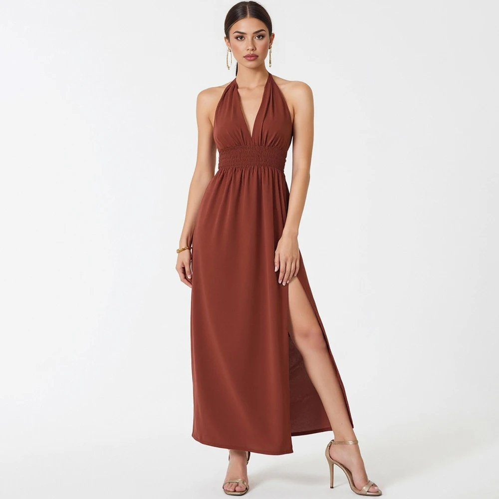 Женские длинные платья Mia Muse, летние элегантные модные платья 2025 года с простым боковым разрезом, сексуальные миди без рукавов с v-образным вырезом, милые платья для свиданий