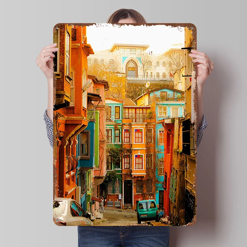 Colorful Istanbul Street Poster Customized Vintage Metal Signs Wall Art Retro Tin Plaque for Gaming Room Decoration Garage House