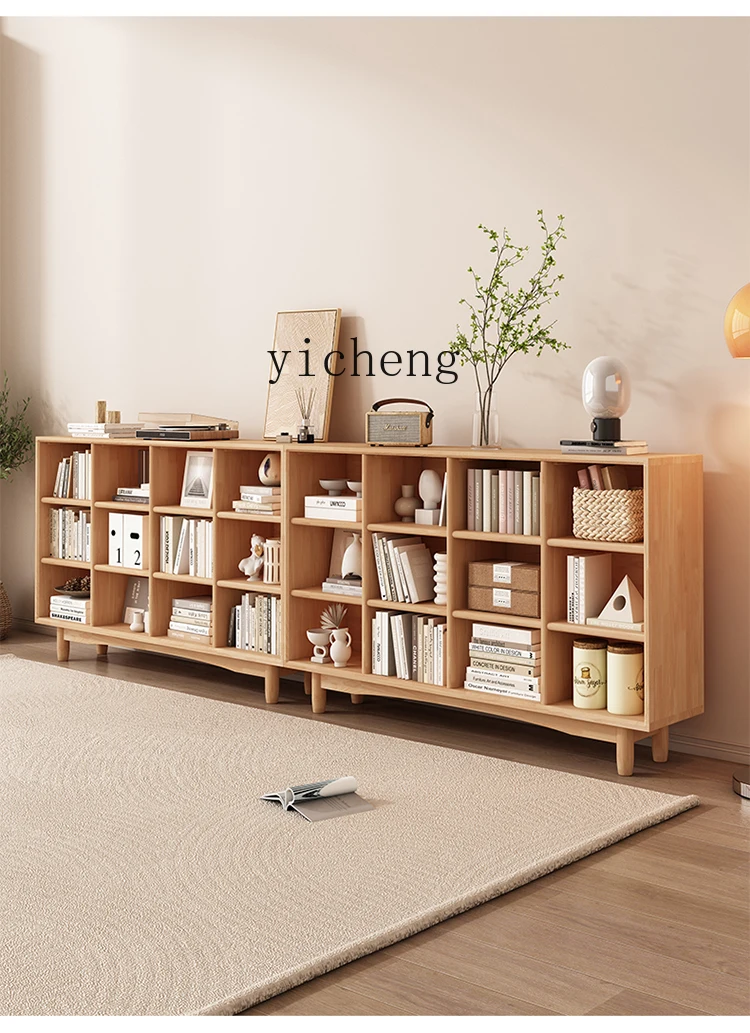 TQQ Solid wood children's home floor-to-ceiling bookcase Living room shelf Toy storage shelf Lattice cabinet