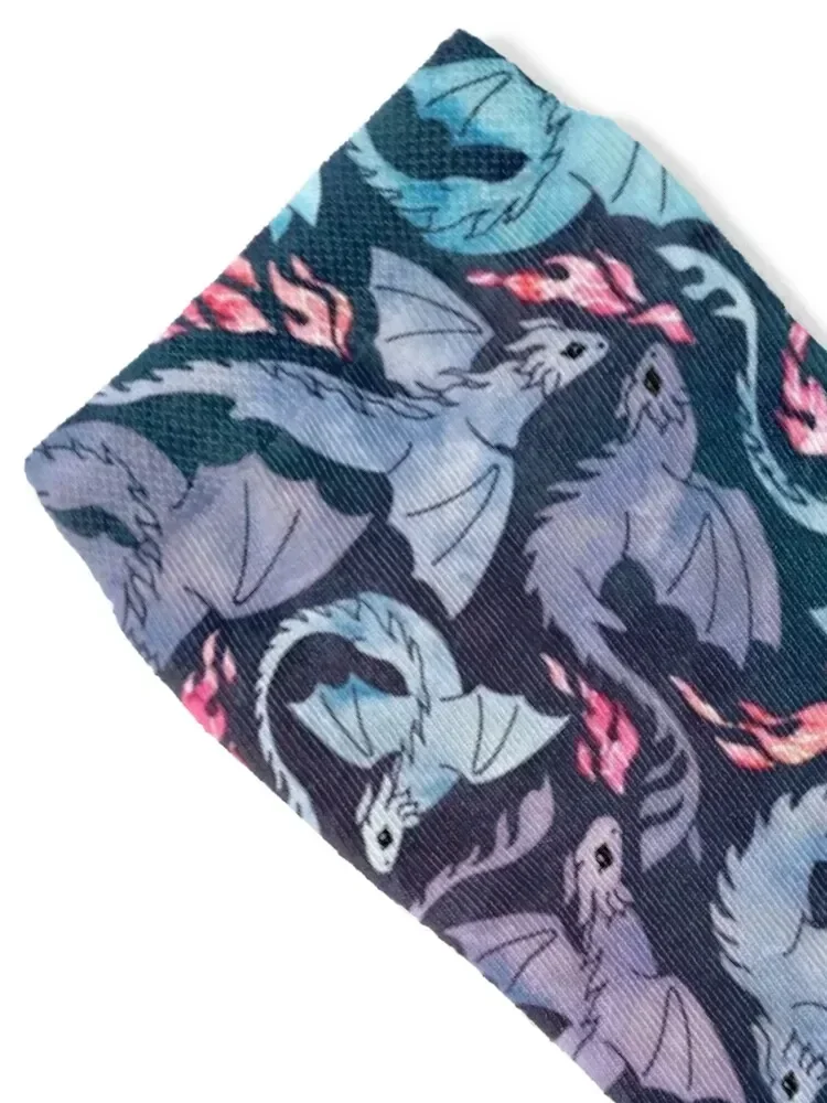 Dragon fire dark turquoise and purple Socks men cotton high quality Christmas ankle cartoon Socks For Girls Men's