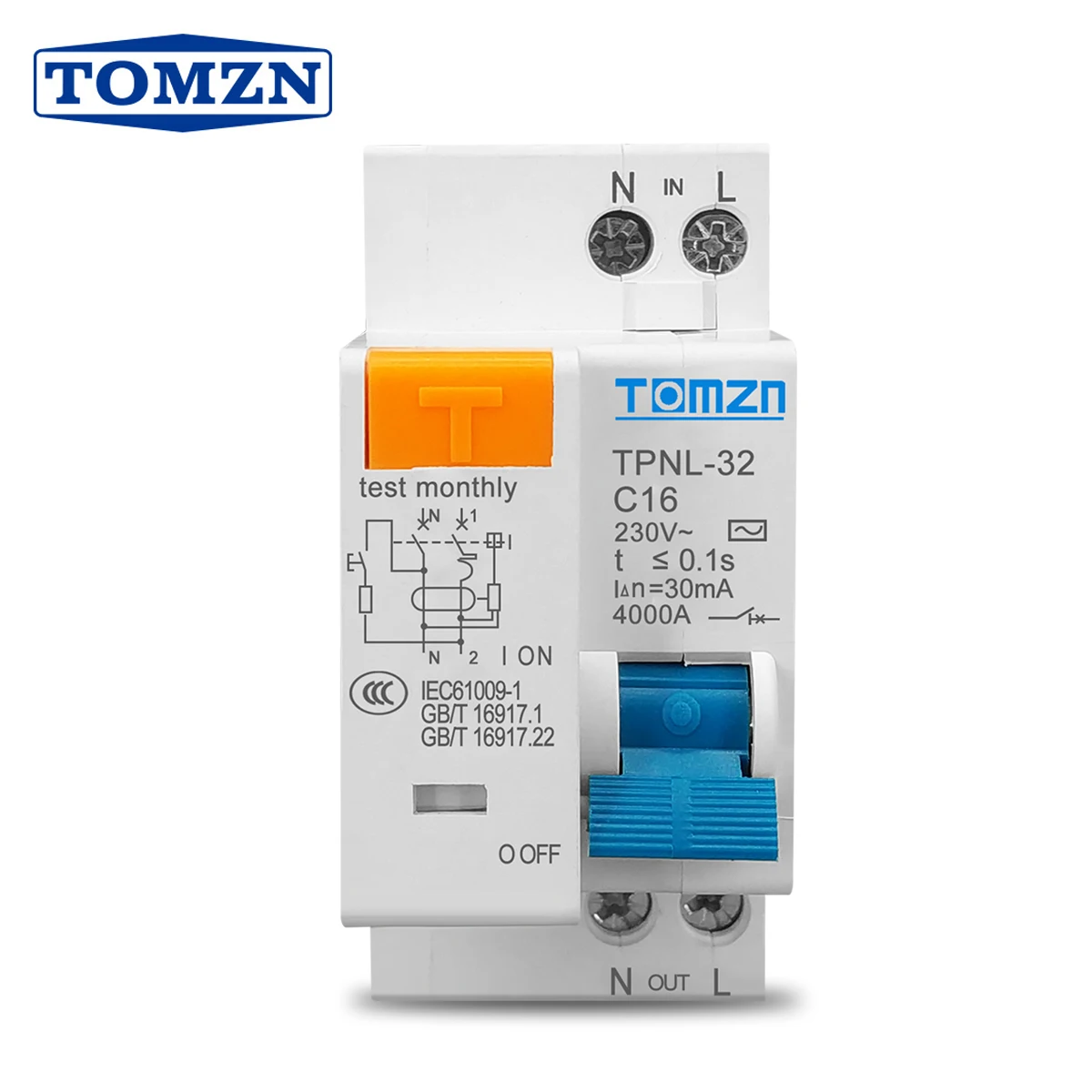 TPNL 230V 1P+N Residual current Circuit breaker with over and short current  Leakage protection RCBO MCB