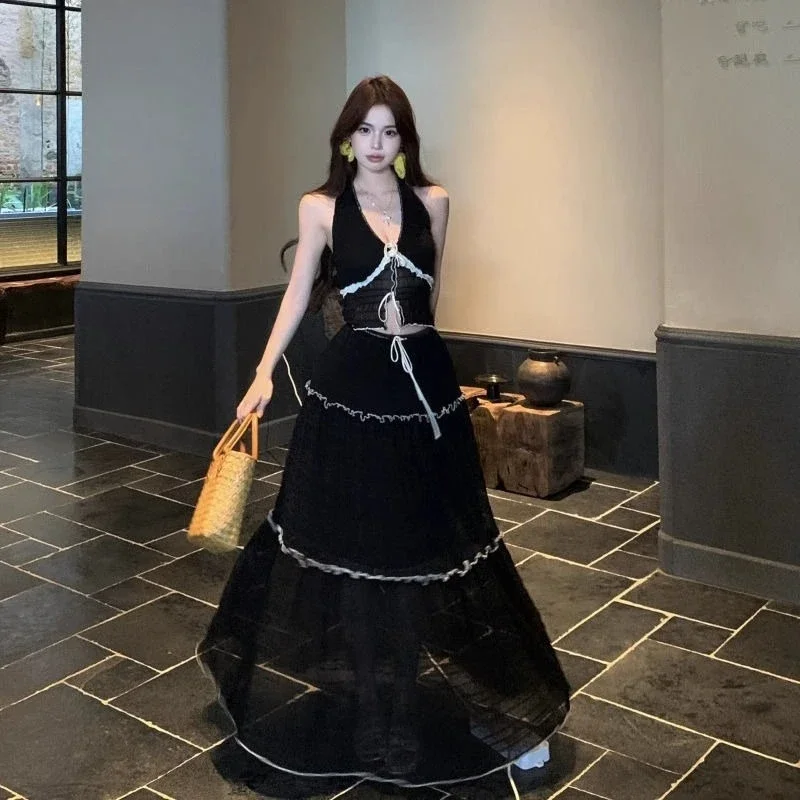 Roupas femininas longas maxi roupas recém chegados ocasião formal roupas de verão 2025 co ord tendência y2k feminino duas peças saia conjunto