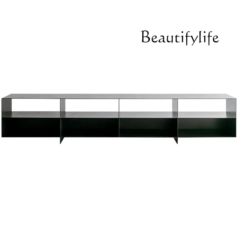 

Итальянский минималистичный шкаф для телевизора ваби, черный металл, полностью алюминиевый сплав, высококачественный дизайнерский напольный шкаф для гостиной