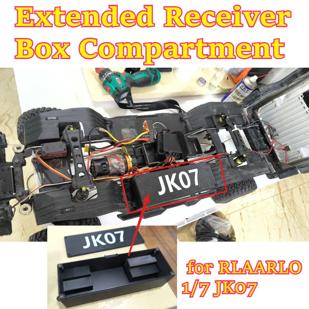 RC Car Upgrade Parts Extended Receiver Box Compartment for RLAARLO 1/7 JK07 Crawler custom size replacement spare accessories