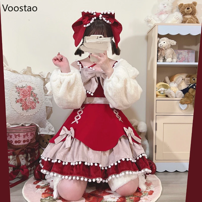 Robe en laine douce Lolita Jsk pour femme, nœud gothique Kawaii, mini robes Girly Harajuku, robe de soirée Cosplay, automne, hiver