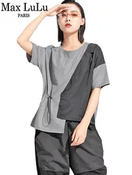 Max LuLu 2022 British Summer Style Clothes Ladies Grey Punk T-shirts Women O-Neck Casual Tee Shirts Oversized Short Sleeve Tops