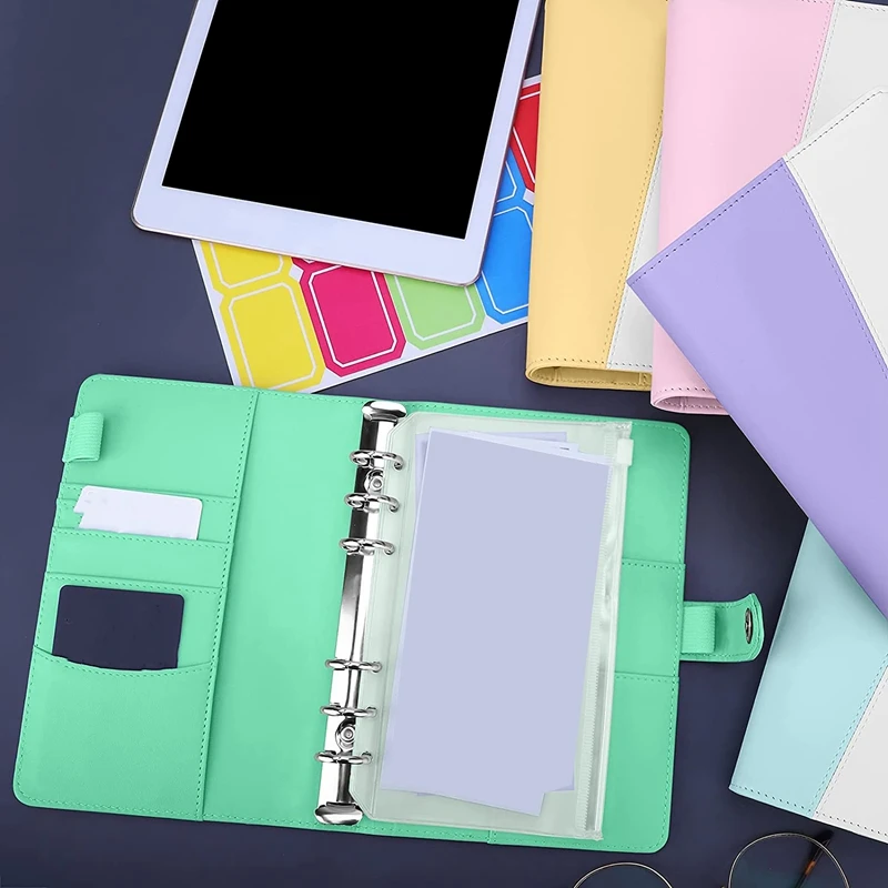 A6 PU 6-Ring Binder Budget Cover A6 Binder Pockets Expense Budget Sheets For Money Saving Cash Envelopes System