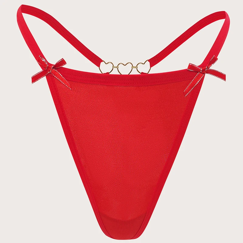 1pcs 2025 Bow Red Sexy Women G-string Low Rise Heart Decor Elegant Sexy Lingerie Breathable Comfortable Lady Thongs Underwear image 3