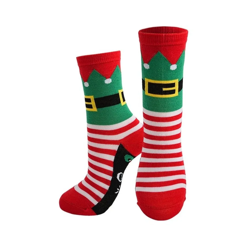12pcs Cartoon Red Christmas Socks Snowman Santa Claus Crew Socks Elk Floor Sleeping Socks Holiday Gift