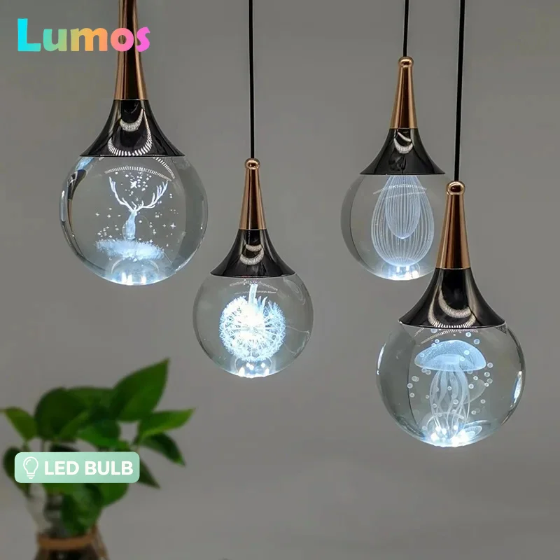 

Nordic Crystal LED Pendant Light Bedroom Bedside Living Dining Room Study Chandelier Hanging Lamp Home Decor Interior