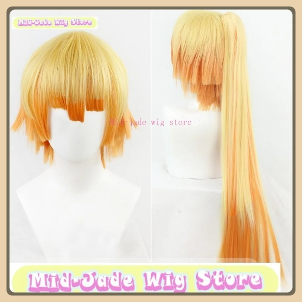 Wig Mid-Jed Toko Wig Cosplay Zenitsu Dewasa Demon Slayer Wig Sintetis Pesta Halloween Permainan Peran Anime