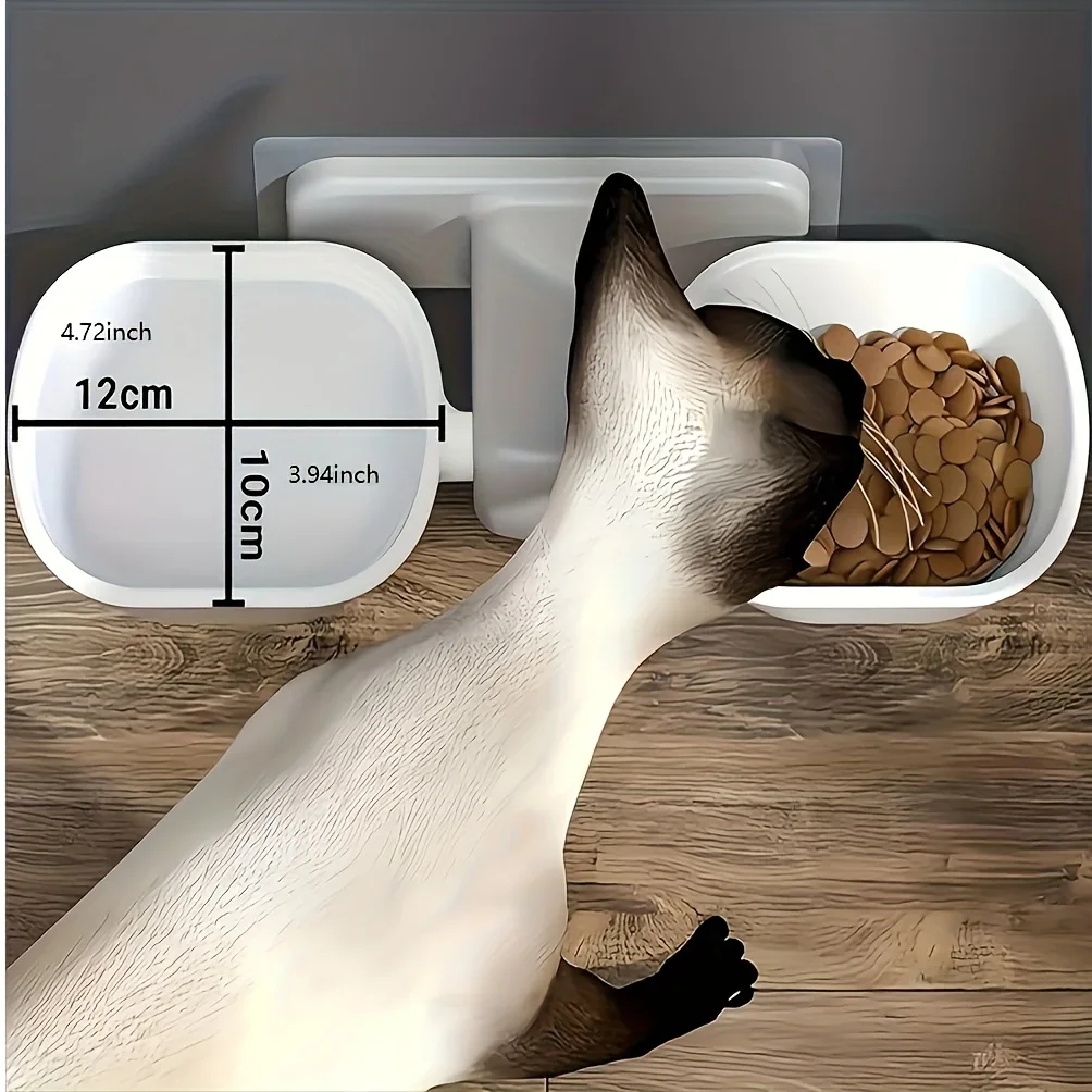 Comedero elevado para gatos con soporte de pared ajustable: cuencos dobles para alimentos y agua, fácil instalación, reduce la tensión del cuello y los vómitos