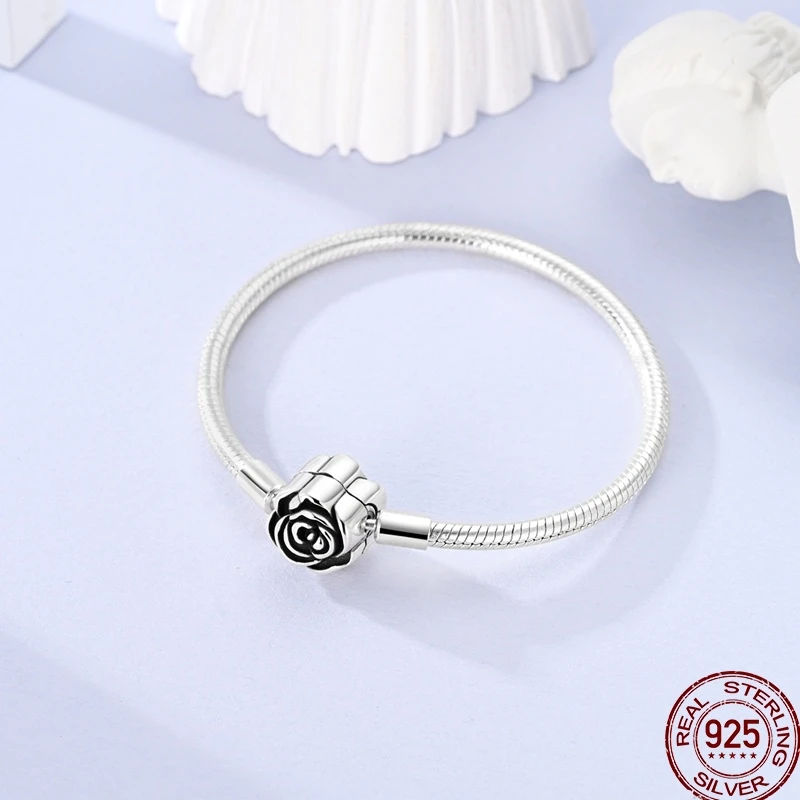925 Sterling Silver Blue Beaded Rose Bow Bracelet Women\'s Original Bracelet Bracelet Diy Jewelry Gift Anniversary