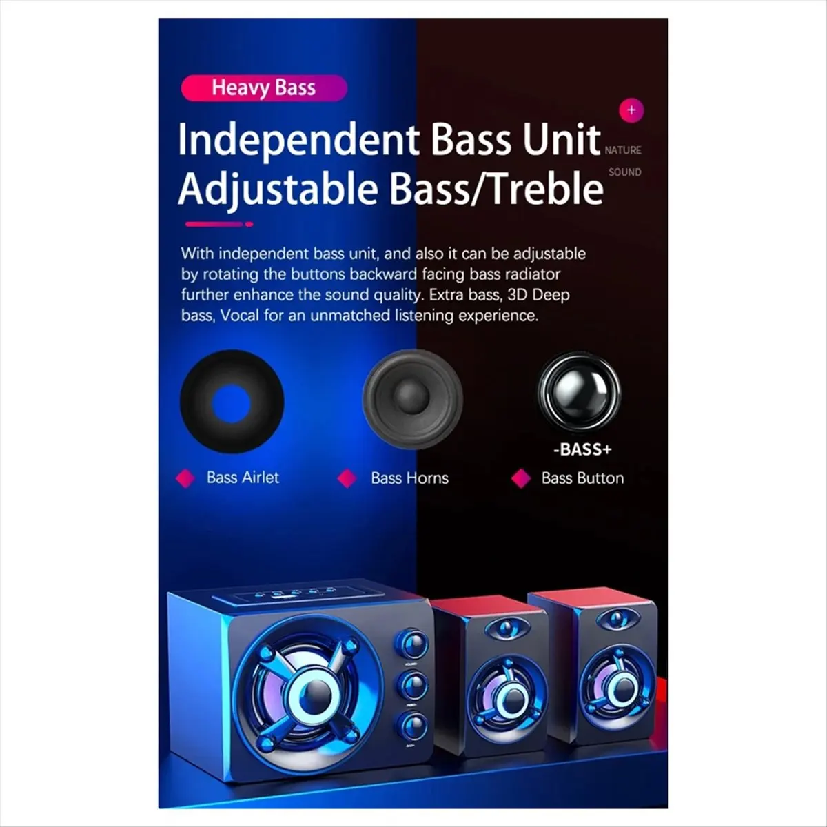 

Stable- HIFI 3D Stereo Speakers Colorful LED Light AUX USB Wired Wireless Bluetooth Audio Theater Surround Sound Bar TV