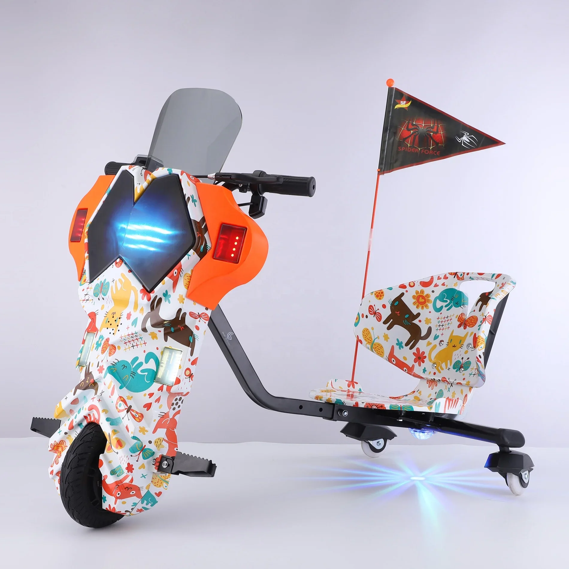 3-in-1 Unisex Canvas Seat Electric Scoot Buggy Kids' 360° Drift Trike Bluetooth Smart Technology Three-Wheel Drift Kart Mobility