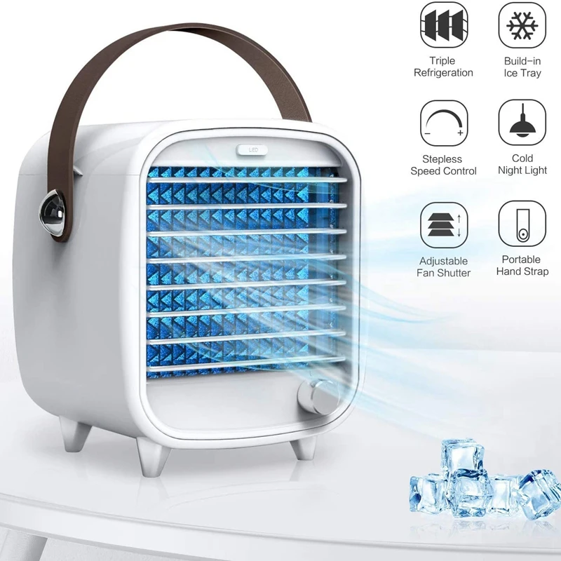 

Portable Air Conditioner, USB Rechargeable Portable Mini Cooling Fan With 7X Night Light And 2X Ice Box For Home Office