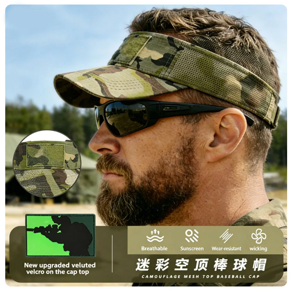 Tactical Visor Hat with Velcro Panel Mesh Top Baseball Cap for Military Style Outdoor Training Airsoft Cosplay Accessory