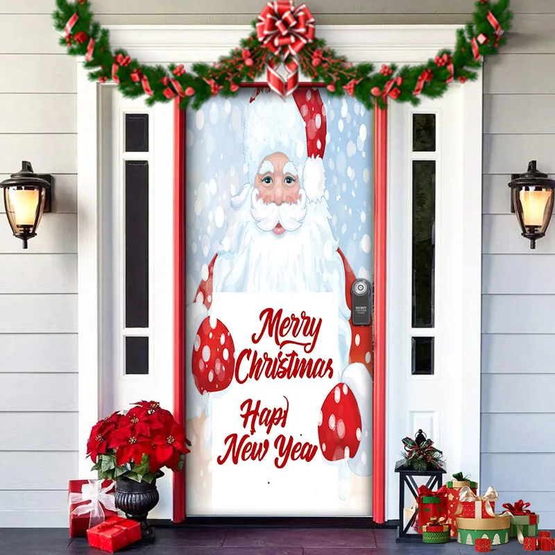 Nightmare Before Christmas Outdoor Decorations Props Christmas Door Cover Santa Xmas Elves Backdrop Banner Party House Door Hang