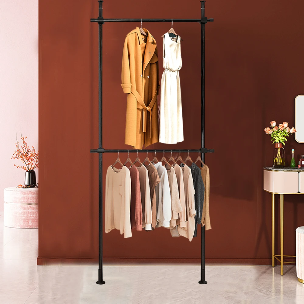 2 Tiers Closet Organizer Garment Rack Clothes Hanger Storage Rack Stainless Steel