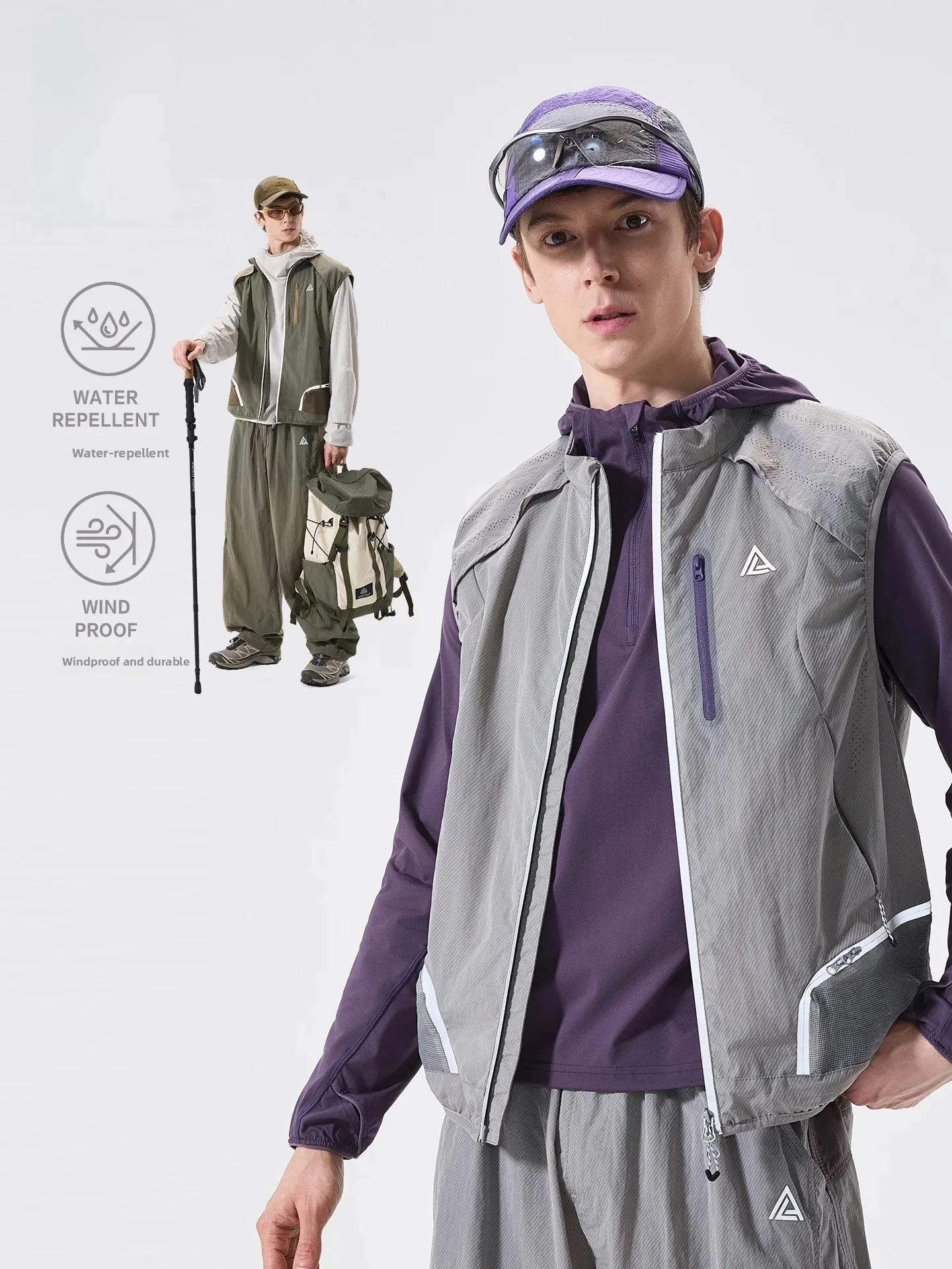 LAZY DAY Trend Men's Outdoor Climbing Jacket Lightweight Reflective Zipper Waterproof Functional Vest Youth Active Style