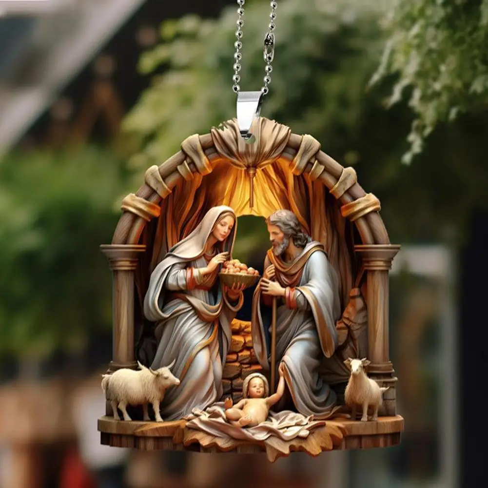 1Pc 2D Christmas Nativity Scene Ornaments Hanging Christmas Tree Decoration Home Holiday Party Decoration Supplies