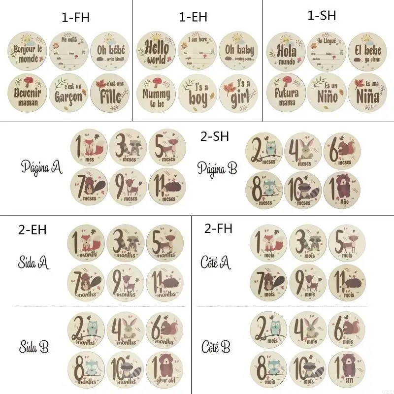 

Q22D 6 ПК мультфильм животных с принтом по пол/месяц деревянные карты для новорожденных ежемесячные записи памятных карт ручной