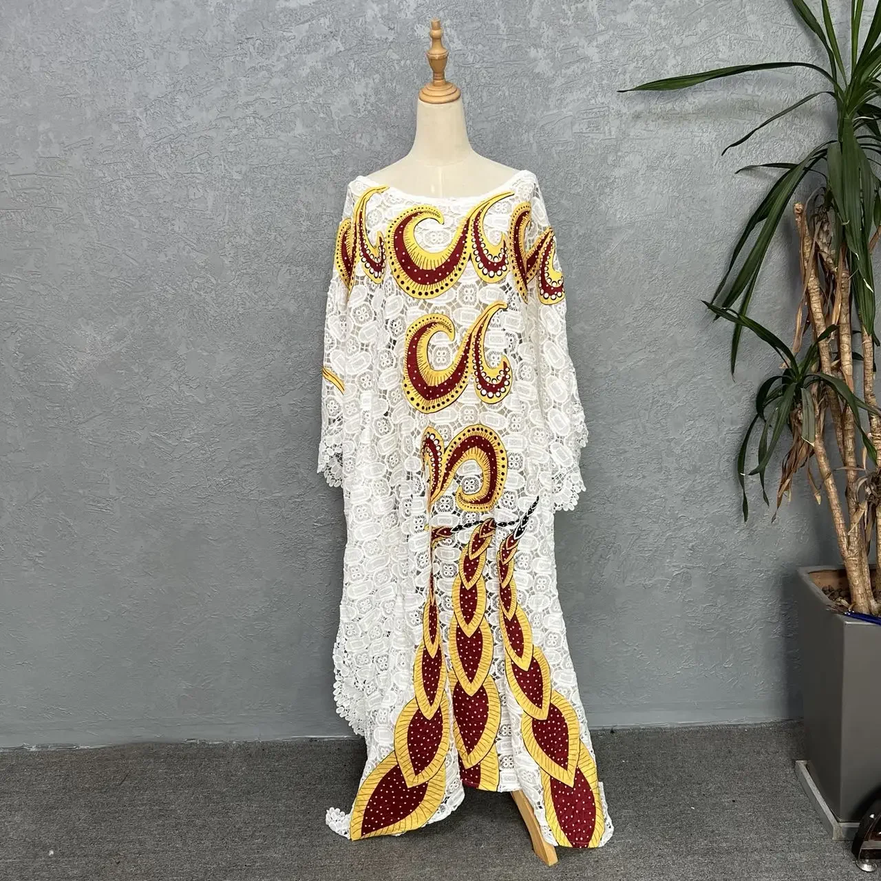 Vestidos africanos de encaje blanco para mujer, Dashiki Abaya con conjuntos interiores de 2 piezas, Túnica Kaftan Ankara con cuentas, vestido de novia musulmán Maxi