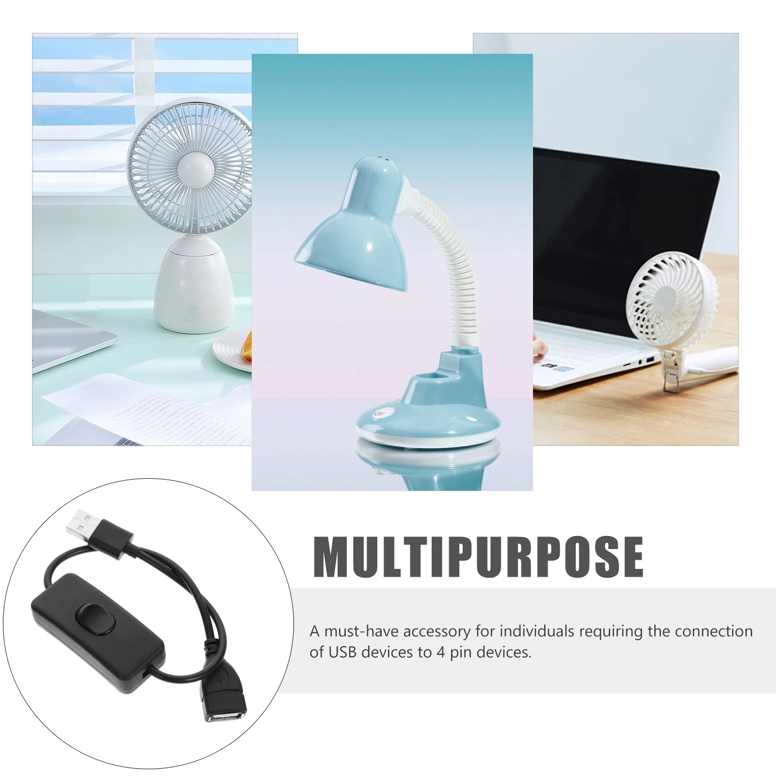 4pcs USB Cable Extension for LED Light Black On/Off Button Desk Lamp Charging Function USB Console Cord