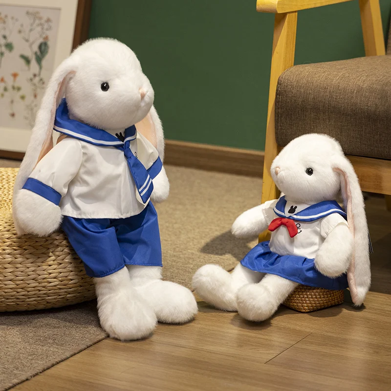 Rabbit plush toy pillow wearing blue sailor suit, creative design, funny, cute, soothing, accompanying trendy home decoration